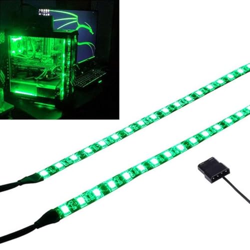 DS Grün LED-Streifen Computer Beleuchtung, Magnet Lichtleiste, Molex-Anschluss, 2 Stück LED-Leiste für PC-Gehäuse-Beleuchtungsset (30 cm) von MIWATT