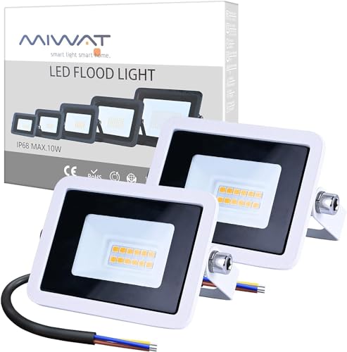 MIWATT 2x10W LED Warmweiß Ultra dünn Strahler Außen, 900LM Superhell LED Fluter, IP68 Wasserdicht Außenstrahler Flutlicht, Flutlichtstrahler für Hof, Garage, Sportplatz von MIWATT