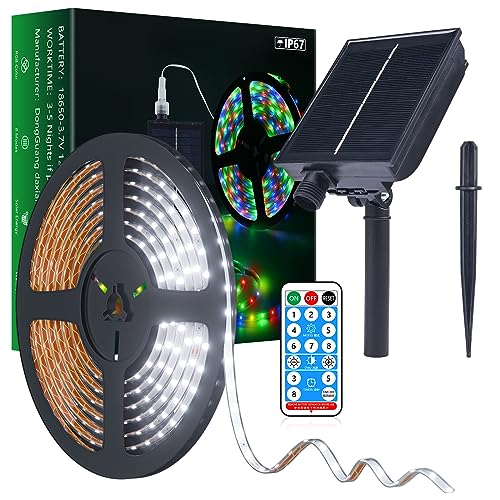 MIWATT IP67 Solar 5M LED Strip, Kaltes Weiß LED Streifen 280 LEDs, Solar LED Streifen,Kaltes Weiß LED Lichter für Gartenbäume Zuhause Weihnachten Urlaub Terrasse Partydekoration von MIWATT