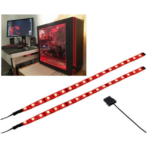 DS Rot LED-Streifen LED-Streifen Computer Beleuchtung, Magnet Lichtleiste, Molex-Anschluss, 2 Stück LED-Leiste für PC-Gehäuse-Beleuchtungsset (30CM) von MIWATT