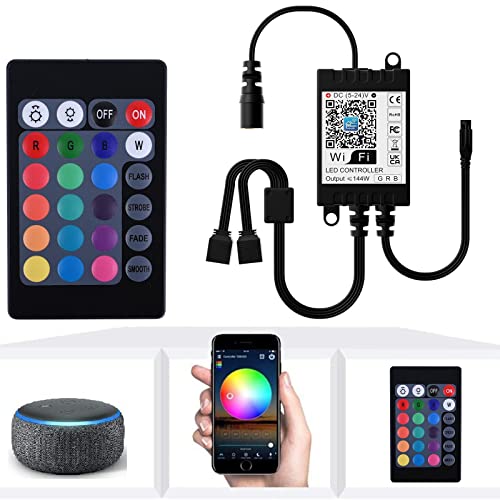 Miwatt W-LAN wifi Dimmbar Led Streifen und Y Adapter 4-Pin Controller，App gesteuert arbeite mit Alexa, Android/IOS System Stimmenkontrolle,Dimmbar, Timing Funktion，Musiksteuerung (Y-Adapter 4 Pin) von MIWATT