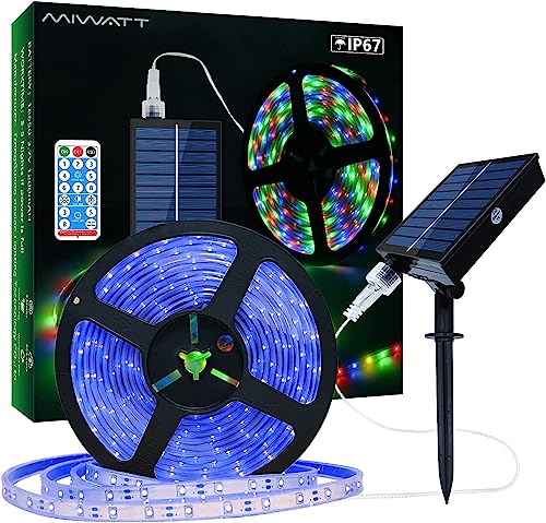 MIWATT blau Solar LED Streifen Außen, 10m Solar LED Strip IP67 Wasserdichter, 560 LEDs Dimmbare Lichtleisten mit Fernbedienung, Gartenbäume Zuhause Weihnachten Urlaub Terrasse Party LED Lichter von MIWATT