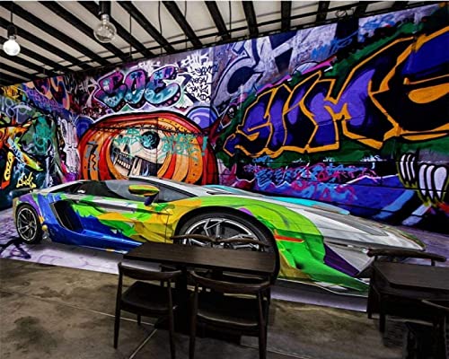 Fototapete 3D Effekt Graffiti Auto Tapete Vlies Wand Wandbilder Wohnzimmer Schlafzimmer Tapeten Wanddeko 200x140cm von MIWEI Wallpaper
