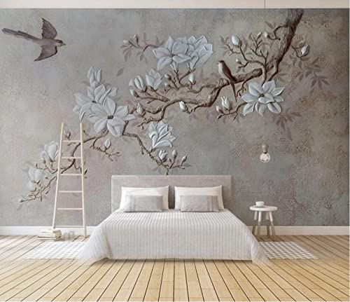 Fototapete 3D Effekt Relief Zweig Blumen Vogel Tapete Vlies Wand Wandbilder Wohnzimmer Schlafzimmer Tapeten Wanddeko 200x140cm von MIWEI Wallpaper