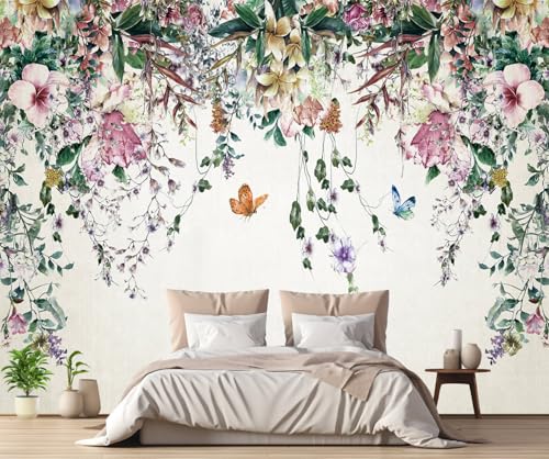 Fototapete 3D Effekt Tapete Aquarell Blumen Reben Tapeten Vliestapete Wandbilder Schlafzimmer Wanddeko Wohnzimmer -MW252353-380cmx260cm von MIWEI Wallpaper