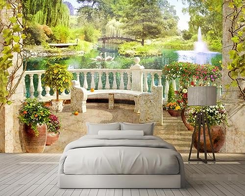 Fototapete 3D Effekt Tapete Balkon Garten 250x175cm Tapeten Vliestapete Wandbilder Schlafzimmer Wanddeko Kinderzimmer Wohnzimmer -MIWEI Wallpaper-ZXY-06726 von MIWEI Wallpaper