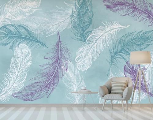 Fototapete 3D Effekt Tapete Blaue Aquarellfedern 450x300cm Tapeten Vliestapete Wandbilder Schlafzimmer Wanddeko Kinderzimmer Wohnzimmer -MIWEI Wallpaper-ZXY-09828 von MIWEI Wallpaper