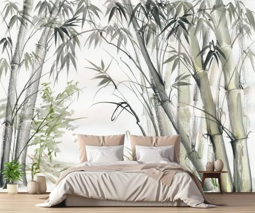 Fototapete 3D Effekt Tapete Grau Grün Retro Bambus Tapeten Vliestapete Wandbilder Schlafzimmer Wanddeko Wohnzimmer -MW256559-430cmx300cm von MIWEI Wallpaper