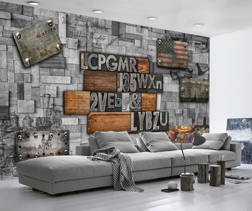 Fototapete 3D Effekt Tapete Graue Holzplatte Retro Tapeten Vliestapete Wandbilder Schlafzimmer Wanddeko Wohnzimmer -MW253964-380cmx260cm von MIWEI Wallpaper