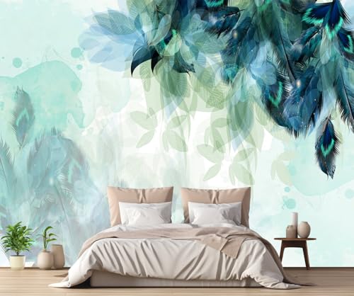 Fototapete 3D Effekt Tapete Grüne Federblätter Tapeten Vliestapete Wandbilder Schlafzimmer Wanddeko Wohnzimmer -MW256324-400cmx280cm von MIWEI Wallpaper