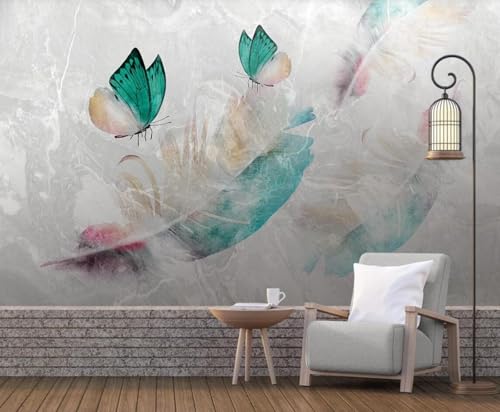 Fototapete 3D Effekt Tapete Handgemalt Federn Schmetterling Marmor Textur 400x280cm Tapeten Vliestapete Wandbilder Schlafzimmer Wanddeko Kinderzimmer Wohnzimmer -MIWEI Wallpaper-ZXY-11393 von MIWEI Wallpaper