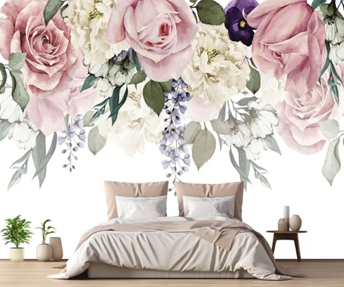 Fototapete 3D Effekt Tapete Rosa Blumen Tapeten Vliestapete Wandbilder Schlafzimmer Wanddeko Wohnzimmer -MW257121-330cmx245cm von MIWEI Wallpaper