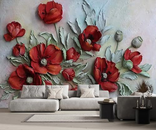 Fototapete 3D Effekt Tapete Rote Blumen Relief Effekt Tapeten Vliestapete Wandbilder Schlafzimmer Wanddeko Wohnzimmer -MW255378-400cmx260cm Fototapete 3D Effekt Tapete Rote Blumen Relief Effekt Tapeten Vliestapete Wandbilder Schlafzimmer Wanddeko Wohnzimmer -MW255378-400cmx260cm von MIWEI Wallpaper