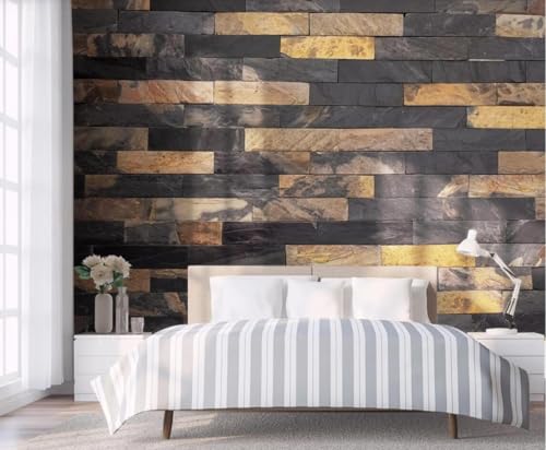 Fototapete 3D Effekt Tapete Schwarz Marmormauer 350x250cm Tapeten Vliestapete Wandbilder Schlafzimmer Wanddeko Kinderzimmer Wohnzimmer -MIWEI Wallpaper-ZXY-12732 von MIWEI Wallpaper