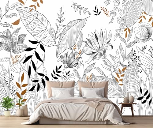 Fototapete 3D Effekt Tapete Schwarz Weiße Blätter Vereinfacht Tapeten Vliestapete Wandbilder Schlafzimmer Wanddeko Wohnzimmer -MW256718-380cmx260cm von MIWEI Wallpaper