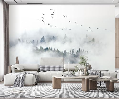 Fototapete 3D Tapete Kinderzimmer Deko Skandinavische Vögel Und Kiefern Wolken Und Nebel Tapeten Vliestapete Wandbilder Schlafzimmer Wanddeko Wohnzimmer Wandgemälde von MIWEI Wallpaper