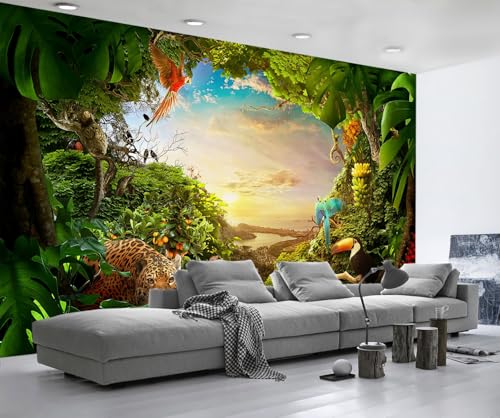 Fototapete 3D Effekt Tapete Tropische Dschungeltiere 350x250cm Tapeten Vliestapete Wandbilder Schlafzimmer Wanddeko Kinderzimmer Wohnzimmer -MIWEI Wallpaper-ZXY-09384 von MIWEI Wallpaper