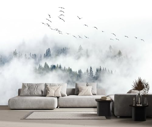 Fototapete 3D Effekt Tapete Waldberg Vogel Tapeten Vliestapete Wandbilder Schlafzimmer Wanddeko Wohnzimmer -MW251112-400cmx260cm von MIWEI Wallpaper
