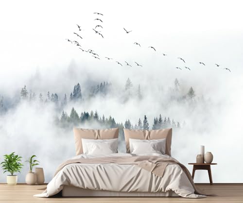 Fototapete 3D Effekt Tapete Waldberg Vogel Tapeten Vliestapete Wandbilder Schlafzimmer Wanddeko Wohnzimmer -MW252398-380cmx260cm von MIWEI Wallpaper