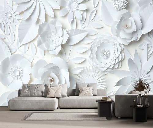 Fototapete 3D Effekt Tapete Weiße Blumen Relief Tapeten Vliestapete Wandbilder Schlafzimmer Wanddeko Wohnzimmer -MW256045-400cmx280cm Fototapete 3D Effekt Tapete Weiße Blumen Relief Tapeten Vliestapete Wandbilder Schlafzimmer Wanddeko Wohnzimmer -MW256045-400cmx280cm von MIWEI Wallpaper