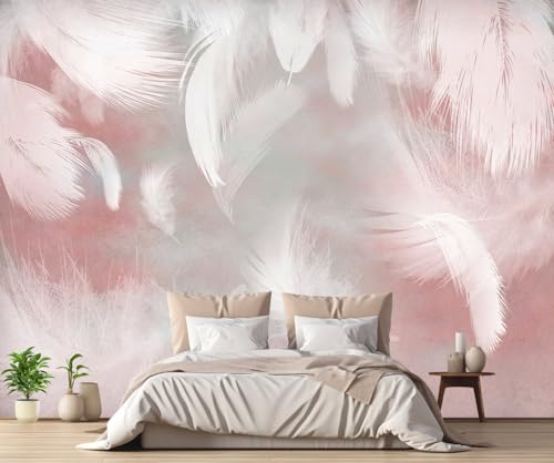 Fototapete 3D Effekt Tapete Weiße Federn Minimal Tapeten Vliestapete Wandbilder Schlafzimmer Wanddeko Wohnzimmer -MW253423-350cmx256cm von MIWEI Wallpaper