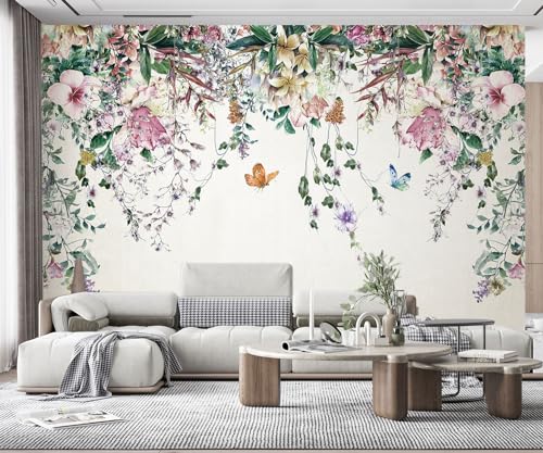 Fototapete 3D Tapete Kinderzimmer Deko Floral Frische Aquarell Reben Tapeten Vliestapete Wandbilder Schlafzimmer Wanddeko Wohnzimmer Wandgemälde von MIWEI Wallpaper