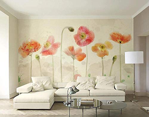 Fototapete 3D Tapete Kinderzimmer Deko Idyllische Handgemalte Mohnblumen Tapeten Vliestapete Wandbilder Schlafzimmer Wanddeko Wohnzimmer Wandgemälde,200cmX140cm von MIWEI Wallpaper