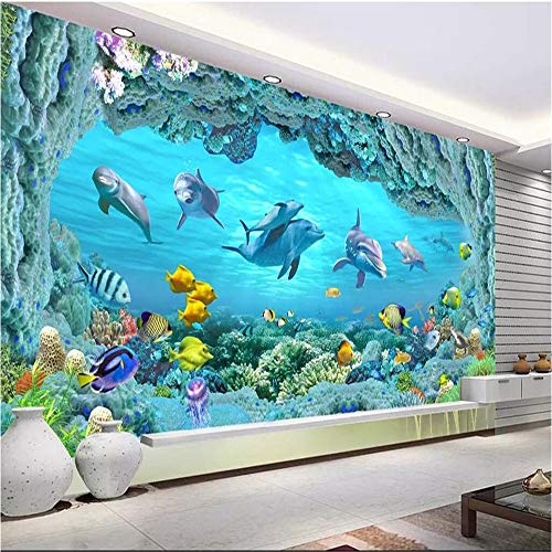 Fototapete 3D Tapete Kinderzimmer Deko Unterwasserwelt Kinderzimmer Delphin Tapeten Vliestapete Wandbilder Schlafzimmer Wanddeko Wohnzimmer Wandgemälde von MIWEI Wallpaper