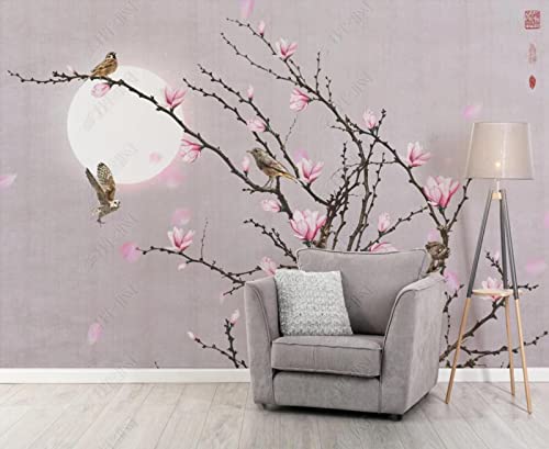 Fototapete Kinderzimmer Deko Tapete Rosa Magnolienblütenvogel Tapeten Vliestapete Wanddeko Wohnzimmer Wandbilder 350x256cm-M211534 von MIWEI Wallpaper