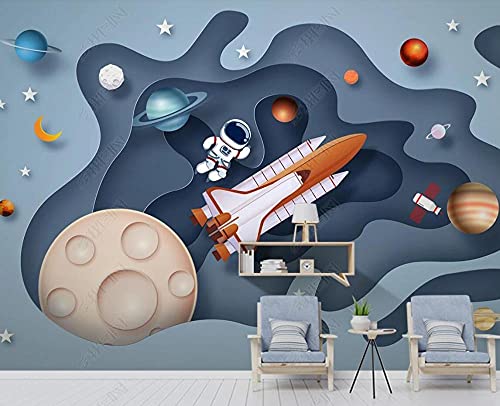 Fototapete Kinderzimmer Deko Tapete Weltraum-Astronauten-Rakete Tapeten Vliestapete Wanddeko Wohnzimmer Wandbilder von MIWEI Wallpaper