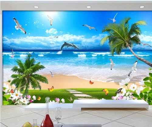 Tapete Fototapete Strand Kokosbaum Wellen Rasen Vliestapete Tapeten 3D Effekt Wohnzimmer Schlafzimmer Wanddeko -KX02826, 450x280cm Tapete Fototapete Strand Kokosbaum Wellen Rasen Vliestapete Tapeten 3D Effekt Wohnzimmer Schlafzimmer Wanddeko -KX02826, 450x280cm von MIWEI Wallpaper
