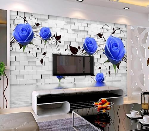 Tapete Fototapete Blaue Rose Ziegelwand Spiegelung Vliestapete Tapeten 3D Effekt Wohnzimmer Schlafzimmer Wanddeko -KX13355, 430x300cm Tapete Fototapete Blaue Rose Ziegelwand Spiegelung Vliestapete Tapeten 3D Effekt Wohnzimmer Schlafzimmer Wanddeko -KX13355, 430x300cm von MIWEI Wallpaper