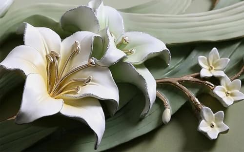 Tapete Fototapete Blumenrelief Blumen Vliestapete Tapeten 3D Effekt Wohnzimmer Schlafzimmer Wanddeko -KX13842, 450x280cm von MIWEI Wallpaper