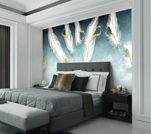 Tapete Fototapete Handgemalte Weiße Herzfeder Vliestapete Tapeten 3D Effekt Wohnzimmer Schlafzimmer Wanddeko -KX16041, 300x210cm von MIWEI Wallpaper