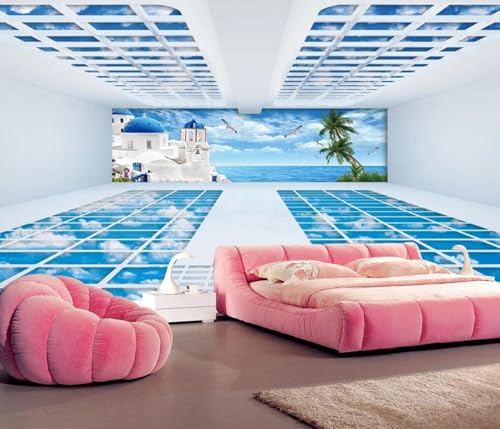 Tapete Fototapete Raumerweiterung Schloss Meer Vliestapete Tapeten 3D Effekt Wohnzimmer Schlafzimmer Wanddeko -KX11547, 450x280cm von MIWEI Wallpaper