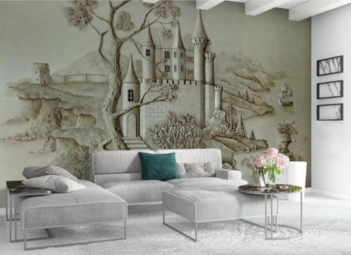 Tapete Fototapete Relief Goldenes Antikes Schloss Vliestapete Tapeten 3D Effekt Wohnzimmer Schlafzimmer Wanddeko -KX15802, 400x280cm von MIWEI Wallpaper