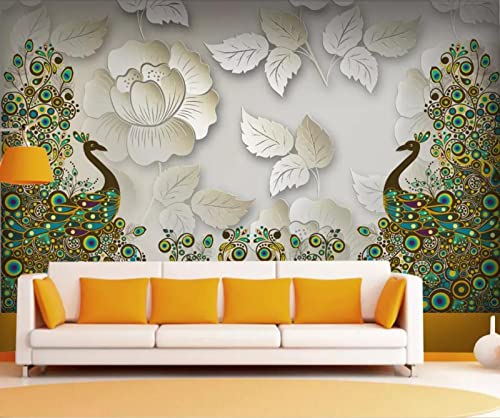 Tapete Fototapete Relief Pfauen Tiere Vliestapete Tapeten 3D Effekt Wohnzimmer Schlafzimmer Wanddeko -KX11921, 350x250cm von MIWEI Wallpaper