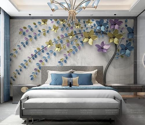Tapete Fototapete Vintage Relief Metall Blumen Vliestapete Tapeten 3D Effekt Wohnzimmer Schlafzimmer Wanddeko -KX13094, 430x300cm von MIWEI Wallpaper