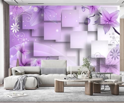 Tapete Fototapete Violette Blumengeometrie Vliestapete Tapeten 3D Effekt Wohnzimmer Schlafzimmer Wanddeko -KX16074, 450x280cm von MIWEI Wallpaper