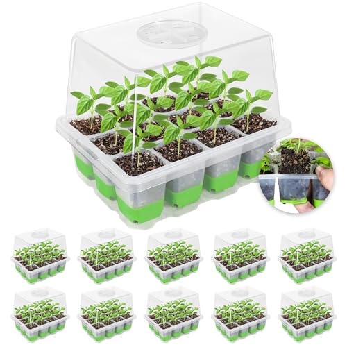 MIXC Anzuchtschalen mit 120 Zellen, 10 Stück, für Setzlinge, wiederverwendbar, Samen-Anzuchtkasten mit Deckel, Keimschalen-Set für Keimung und Wachstum im Gewächshaus, Garten, Grün von MIXC