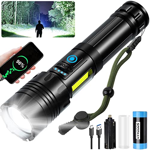 cinlinso Taschenlampe Led 500000 Lumen, Extrem Hell Taschenlampe USB-C Aufladbar Taktische Taschenlampen Mit Holster, 7 Lichtmodi, Zoombar, IPX6 Wasserdicht für Camping Wandern Notfälle (Mit Akku) von cinlinso
