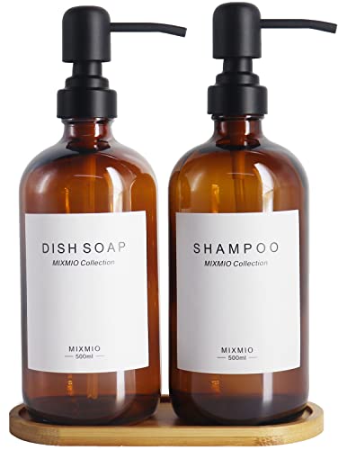 MIXMIO 2er Set Seifenspender Glas | 500ML Nachfüllbar Spülmittelspender Küche | Pumpspender Glas mit Pumpkopf Edelstahl + Aufkleber + Tablett MIXMIO 2er Set Seifenspender Glas | 500ML Nachfüllbar Spülmittelspender Küche | Pumpspender Glas mit Pumpkopf Edelstahl + Aufkleber + Tablett von MIXMIO