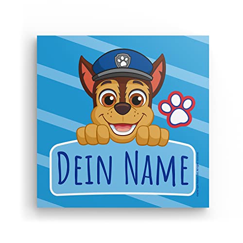 MIXPIX® – PAW Patrol Chase Peek-a-boo 20x20cm Fotokacheln Personalisiert Mit Namen – Geburtstagsgeschenk für Kinder – Drucke mit Wiederverwendbaren Klebepads von MIXPIX