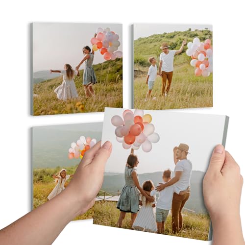 MIXPIX Mixtiles Fotokacheln 4er-Set – Personalisierte Schaumstoff-Fliesen 20×20 cm mit eigenem Foto – Leichtes Wanddekor zum Abziehen & Aufkleben – Magnetisches Hängesystem – Individuelle Fotocollage von MIXPIX