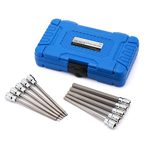 MIXPOWER 10 Stück 3/8 Zoll Antrieb Lange Sechskant-Bit-Stecknuss Set 1/16" bis 1/2" SAE Extra Lang Inbus Sechskant Bit Stecknuss Set CR-V und S2 Stahl von MIXPOWER