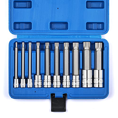 MIXPOWER 10 Piece Spline Tip Bit Socket Set, M-Type, S2 and Cr-V Steel, Extra Long 4'' Length, M4-M18, XZN Triple Square Spline Bit Socket Set von MIXPOWER