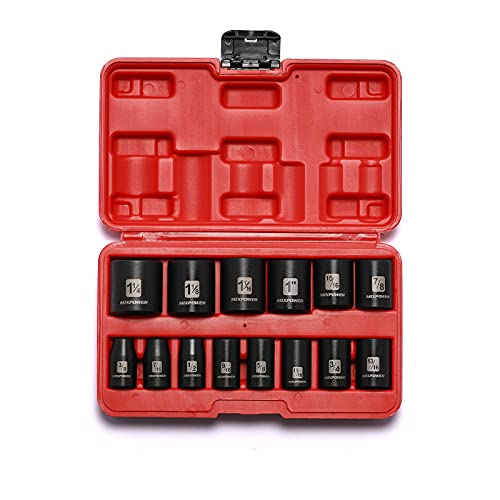 MIXPOWER 14 Stück 1/2 Zoll Antrieb Flachschlag-Steckschlüsselsatz, 3/8 Zoll bis 1-1/4 Zoll, CR-V, SAE, 6-kant, flach, 14 Stück 1/2 Zoll Dr. Shallow Socket von MIXPOWER