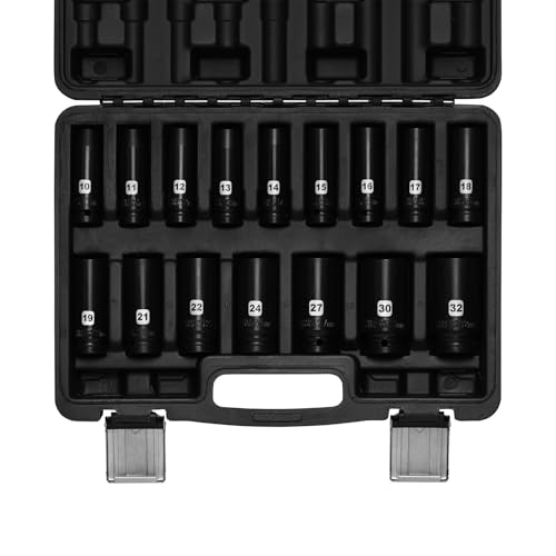 MIXPOWER 16 Pieces 1/2-Inch Drive Impact Socket Set, Deep, 10mm to 32mm, Metric, 6 Point, CR-V von MIXPOWER