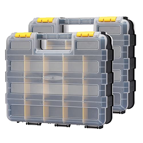 MIXPOWER 2 Stück 34 Fächer doppelseitiger Organizer mit stoßfestem Polymer und anpassbaren, abnehmbaren Kunststoff-Trennwänden, Aufbewahrung und Transport, schwarz/gelb, 2 Stück Paket von MIXPOWER