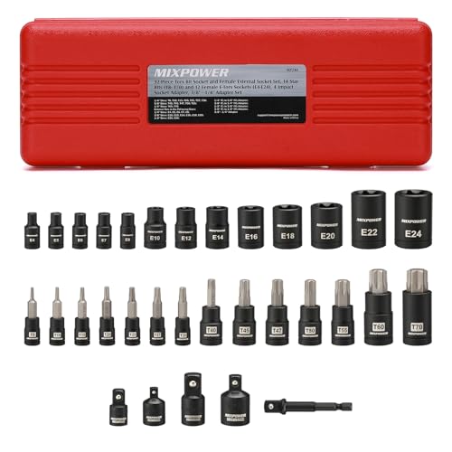 MIXPOWER 32PCS Torx Bit Socket Set, 14 Star Bits (T8-T70)& 13 E-Torx Sockets (E4-E24), CR-V & S2 Alloy Steel von MIXPOWER
